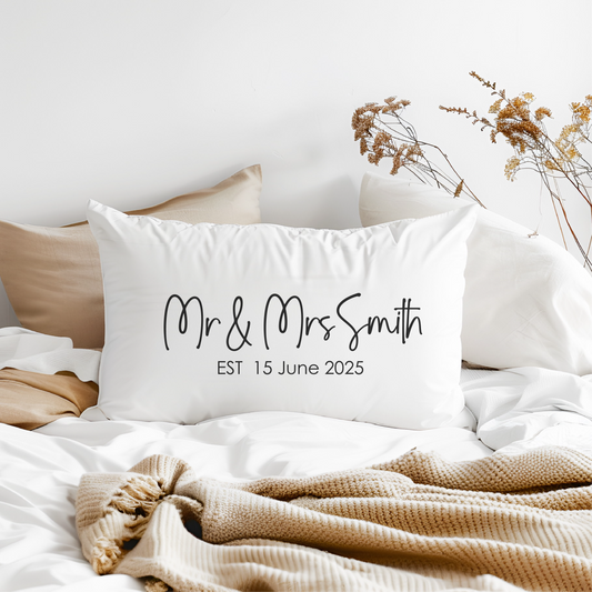 Personalised Mr & Mrs / Mr & Mr / Mrs & Mrs Cushion Cover - Wedding Gift with Custom Names and Date